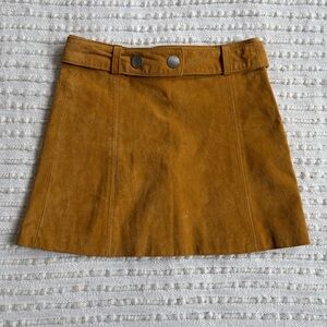 Zara Tan Beige Mustard Cowhide Leather High Waisted Mini Skirt Size Small